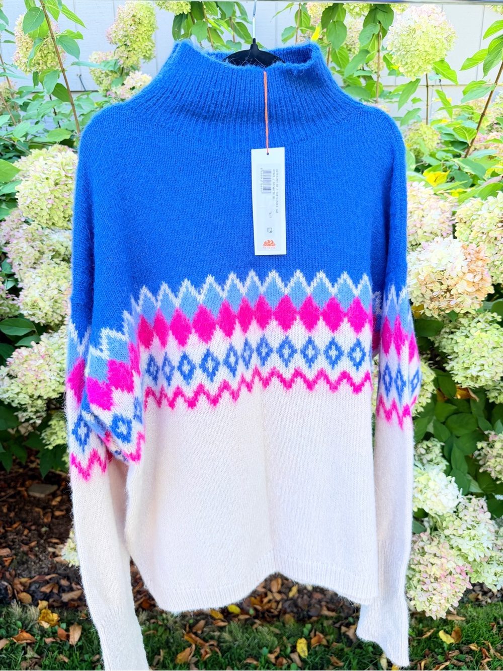 Sundek Blue, Cream & Pink Fair Isle Turtleneck Sweater